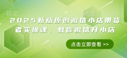 2025新版原创微信小店带货者实操课，教你微信开小店-百盛轻创