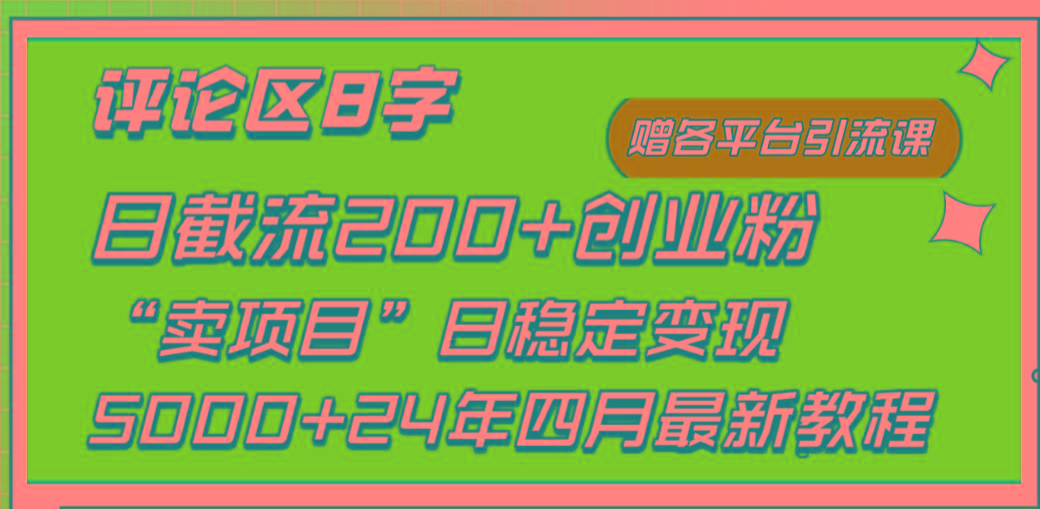 (9851期)评论区8字日载流200+创业粉  日稳定变现5000+24年四月最新教程！-百盛轻创