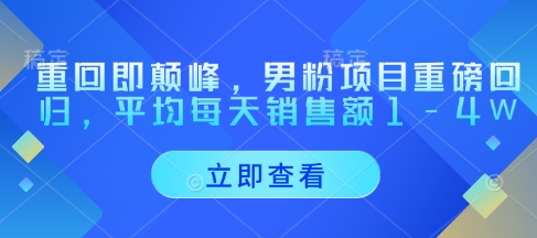 重回即颠峰，男粉项目重磅回归，平均每天销售额1-4W-百盛轻创