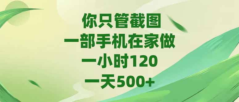 你只管截图，一部手机在家做，一小时120，-天500+-小艾项目网