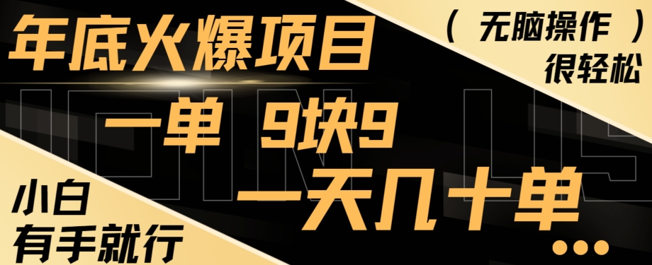 年底火爆项目，一单9.9，一天几十单，只需一部手机，傻瓜式操作，小白有手就行-百盛轻创