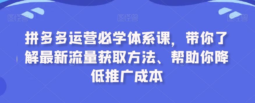 拼多多运营必学体系课，带你了解最新流量获取方法、帮助你降低推广成本-百盛轻创