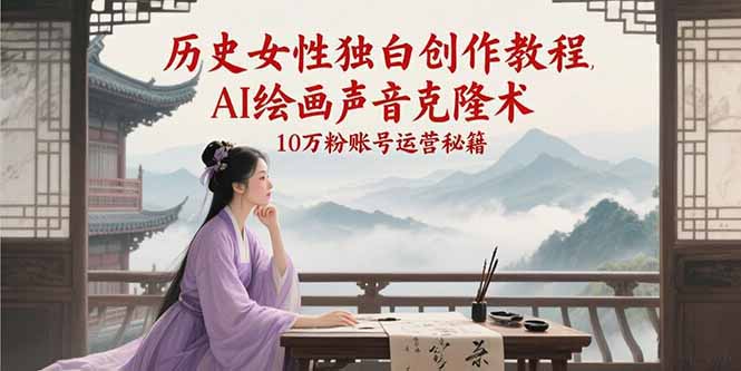 历史女性独白创作教程，AI绘画声音克隆术，10万粉账号运营秘籍-百盛轻创