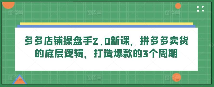 多多店铺操盘手2.0新课，拼多多卖货的底层逻辑，打造爆款的3个周期-百盛轻创