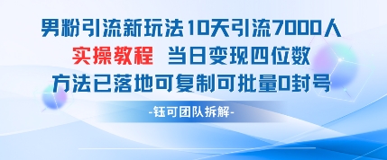 男粉引流新玩法10天引流7000人当日变现四位数可复制可批量0封号-小艾项目网