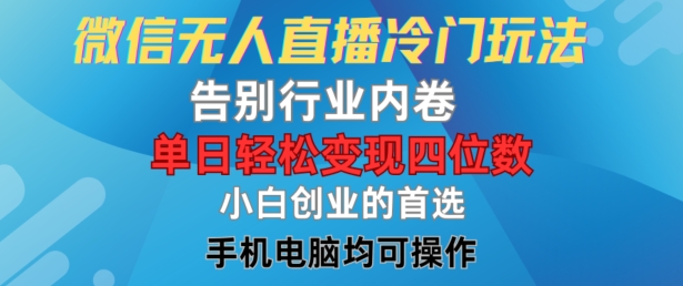 微信无人直播冷门玩法，告别行业内卷，单日轻松变现四位数，小白的创业首选【揭秘】-小艾项目网