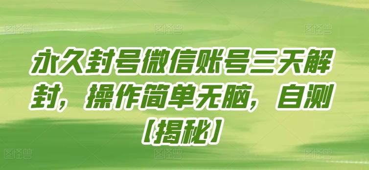永久封号微信账号三天解封，操作简单无脑，自测【揭秘】-百盛轻创