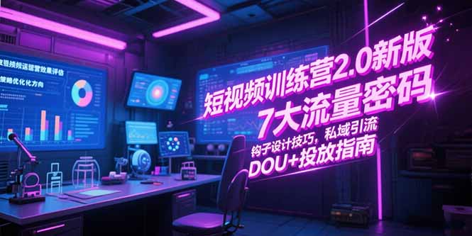 短视频训练营2.0新版，7大流量密码/钩子设计技巧/私域引流/DOU+投放指南-小艾项目网