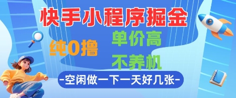 快手小程序掘金，纯0撸，单价高不养机 利用空闲时间做一做，一天好几张【揭秘】-百盛轻创