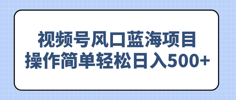 视频号风口蓝海项目，操作简单轻松日入500+-小艾项目网