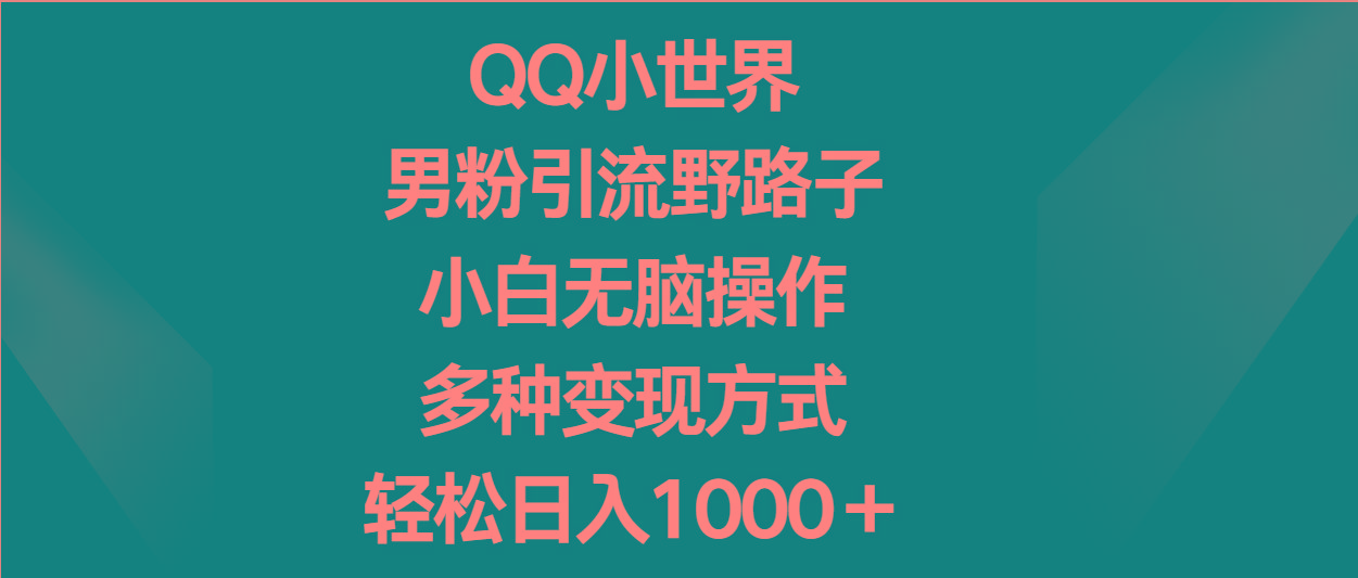 QQ小世界男粉引流野路子，小白无脑操作，多种变现方式轻松日入1000＋-百盛轻创