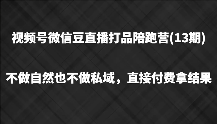 视频号微信豆直播打品陪跑(13期)，不做不自然流不做私域，直接付费拿结果-百盛轻创