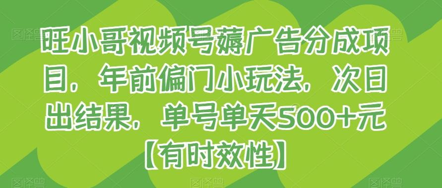 旺小哥视频号薅广告分成项目，年前偏门小玩法，次日出结果，单号单天500+元【有时效性】-百盛轻创