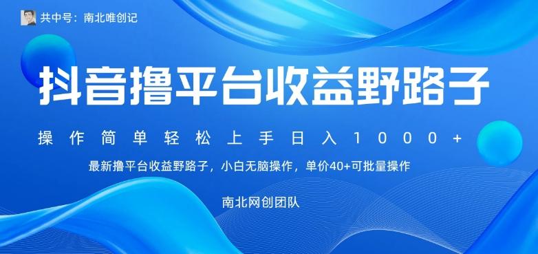 最新撸抖音平台收益野路子，操作简单，单价高，小白可无脑操作可日入1000+-百盛轻创