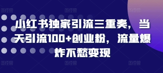 小红书独家引流三重奏，当天引流100+创业粉，流量爆炸不愁变现【揭秘】-百盛轻创