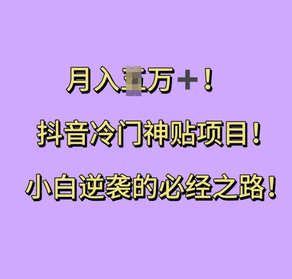 抖音冷门神贴项目，小白逆袭的必经之路，月入过W【揭秘】-百盛轻创