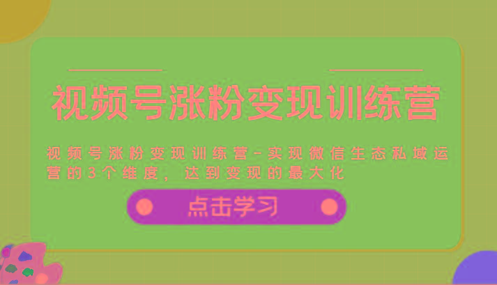视频号涨粉变现训练营-实现微信生态私域运营的3个维度，达到变现的最大化-小艾项目网