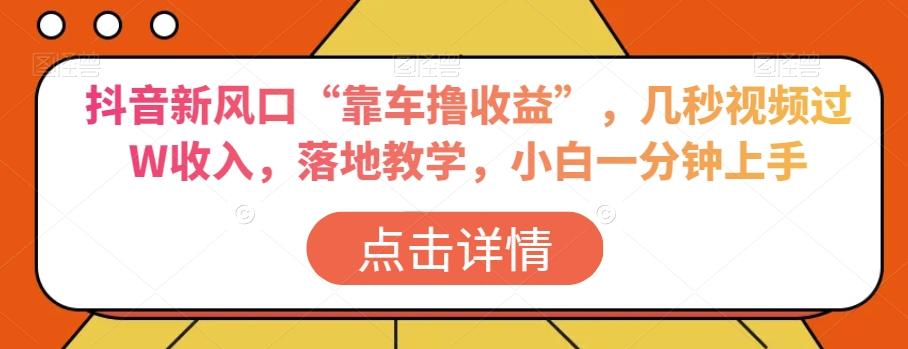 抖音新风口“靠车撸收益”，几秒视频过W收入，落地教学，小白一分钟上手【揭秘】-小艾项目网