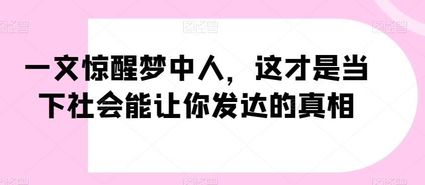 一文惊醒梦中人，这才是当下社会能让你发达的真相【公众号付费文章】-百盛轻创