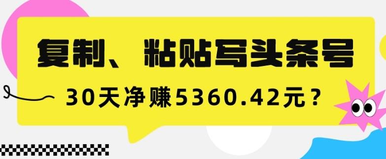 复制、粘贴写头条号，10分钟1篇，30天净赚5360.42元？-小艾项目网