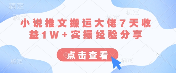 小说推文搬运大佬7天收益1W+实操经验分享-小艾项目网