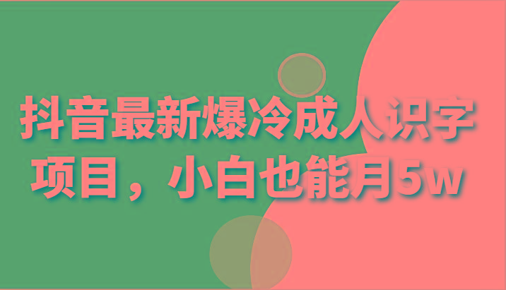 抖音最新爆冷成人识字项目，小白也能月5w-小艾项目网