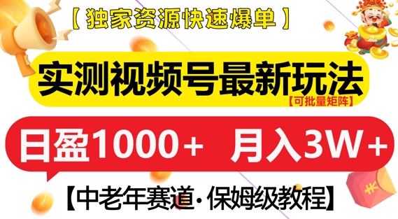 实测视频号最新玩法，中老年赛道，独家资源，月入过W+【揭秘】-小艾项目网