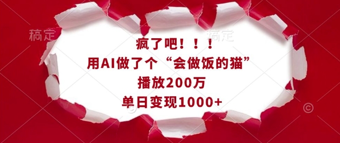 疯了吧！用AI做了个“会做饭的猫”，播放200万，单日变现1k-百盛轻创