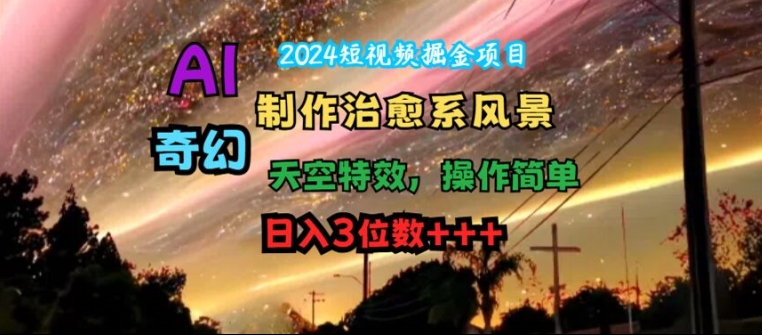 2024短视频掘金项目，AI制作治愈系风景，奇幻天空特效，操作简单，日入3位数【揭秘】-小艾项目网