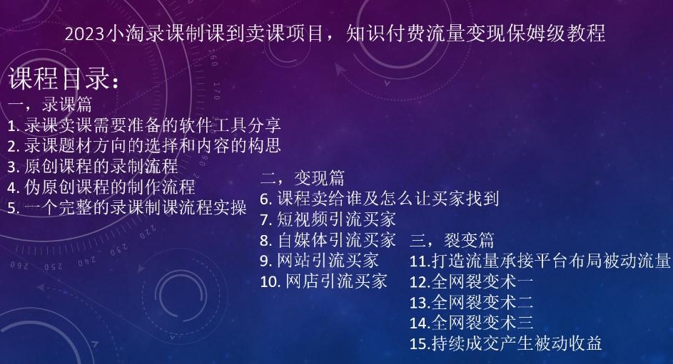 2023小淘录课制课到卖课项目，知识付费流量变现保姆级教程-小艾项目网