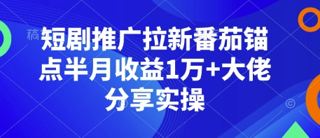 短剧推广拉新番茄锚点半月收益1万+大佬分享实操-百盛轻创