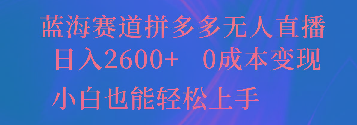 蓝海赛道拼多多无人直播，日入2600+，0成本变现，小白也能轻松上手-百盛轻创