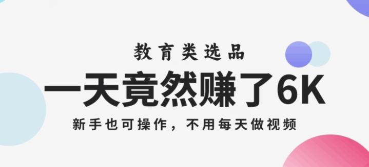一天竟然赚了6000多，教育类选品，新手也可操作，更不用每天做短视频【揭秘】-小艾项目网