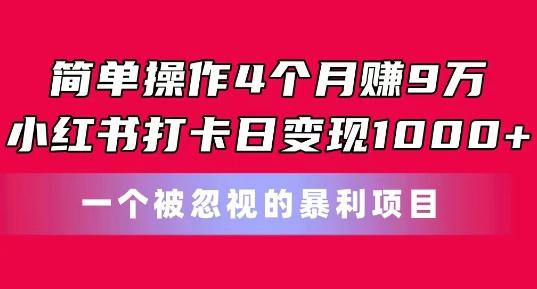 简单操作4个月赚9w，小红书打卡日变现1k，一个被忽视的暴力项目【揭秘】-百盛轻创