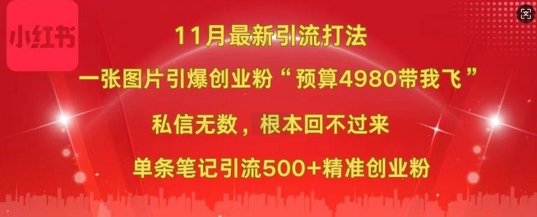 小红书11月最新图片打粉，一张图片引爆创业粉，“预算4980带我飞”，单条引流500+精准创业粉-百盛轻创