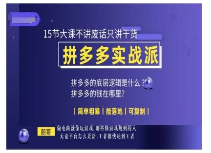朋哥电商(拼多多实战派)，15节大课不讲废话只讲干货，简单粗暴 能落地 可复制-小艾项目网
