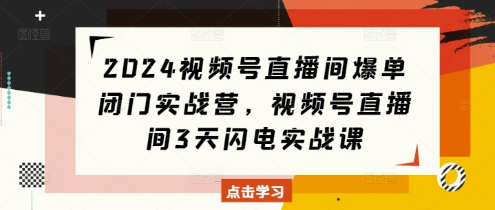 2024视频号直播间爆单闭门实战营，视频号直播间3天闪电实战课-百盛轻创