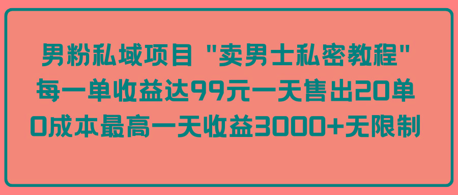 (9730期)男粉私域项目 “卖男士私密教程” 每一单收益达99元一天售出20单-百盛轻创